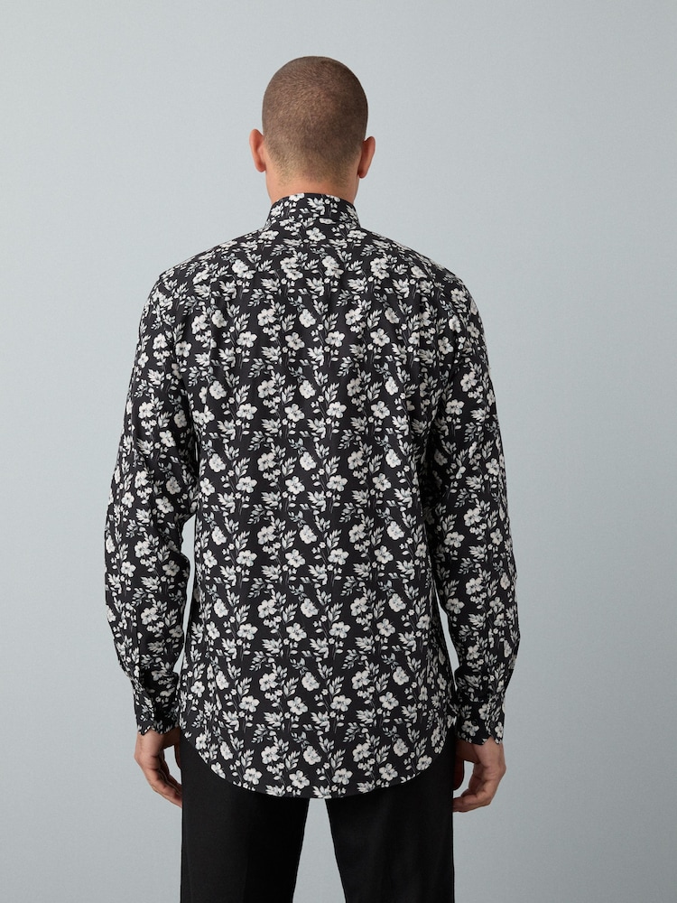 black and white floral dress shirt Buy Black/White Floral Regular Fit Printed Long Sleeve Single Cuff Formal  Shirt from Next USA