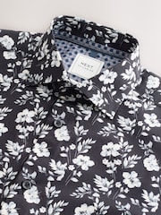 Black/White Floral Regular Fit Printed Long Sleeve Single Cuff Formal Shirt - Image 9 of 9