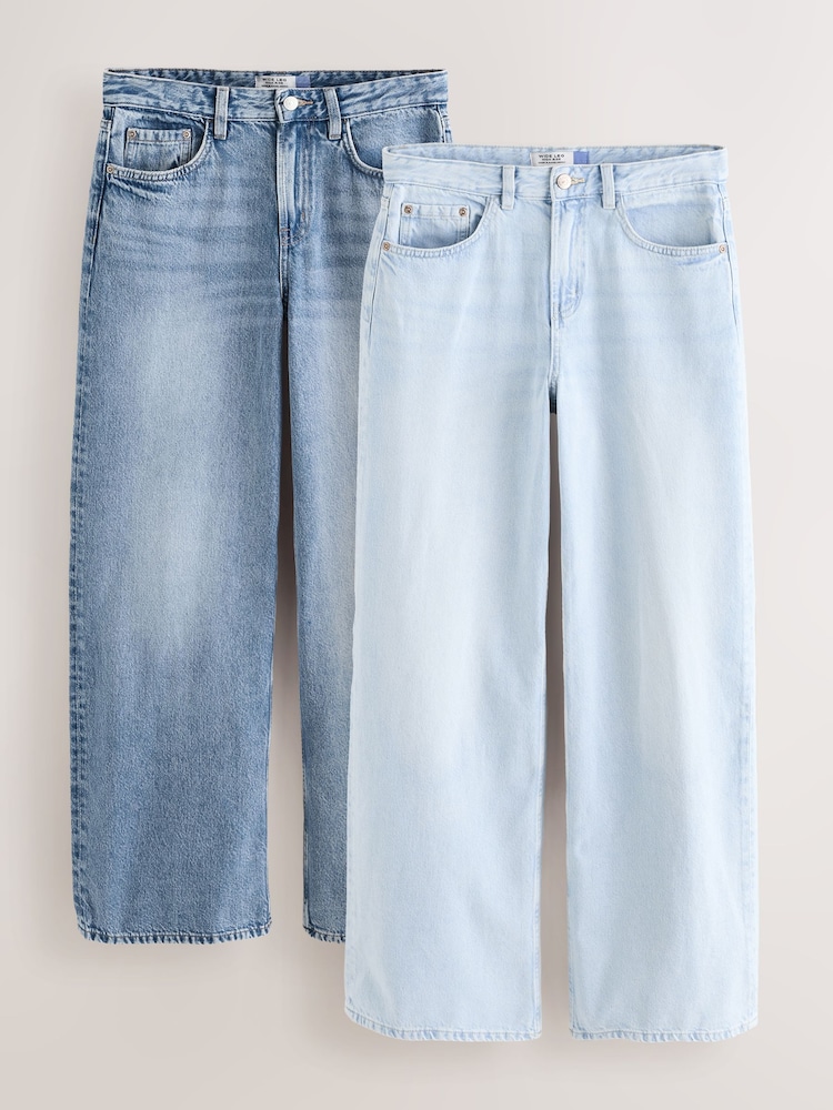 Weiß/Blau - Jeans mit weitem Bein aus 100 % Baumwolle im 2er-Pack - Bild 1 von 1