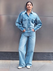 White/Blue Wide Leg 100% Cotton Jeans 2 Pack - Image 2 of 11