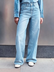 White/Blue Wide Leg 100% Cotton Jeans 2 Pack - Image 3 of 11