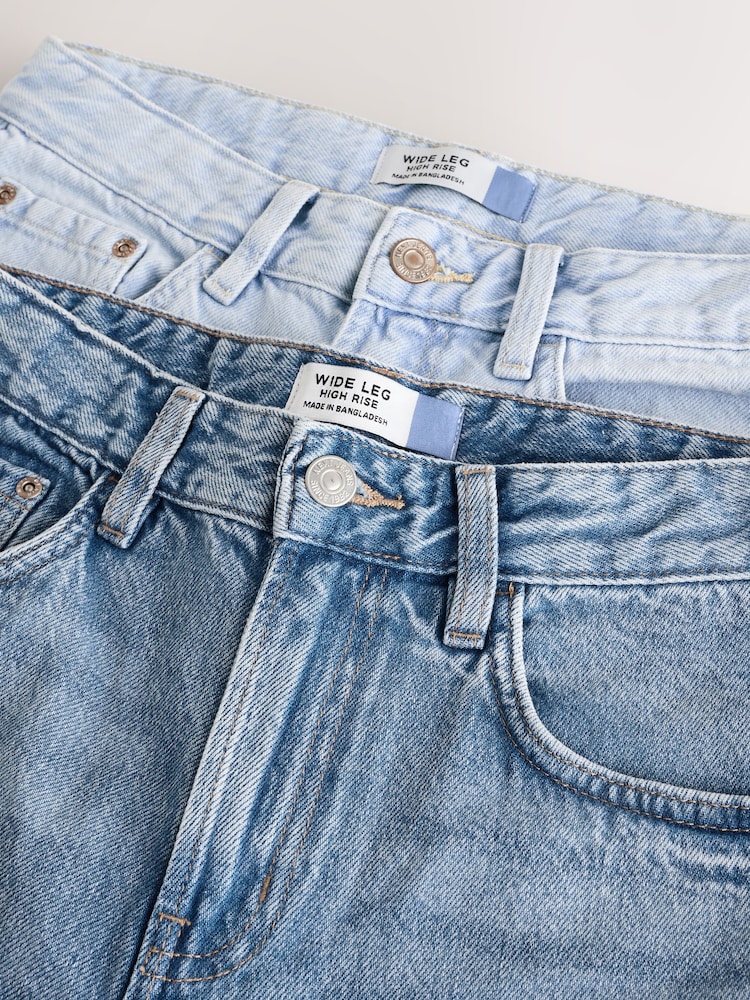 White/Blue Wide Leg 100% Cotton Jeans 2 Pack - Image 8 of 11