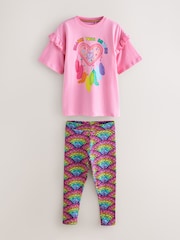 Little Bird by Jools Oliver Pink Rainbow T-Shirt and Leggings Set - Image 1 of 4