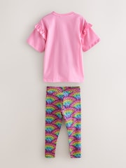 Little Bird by Jools Oliver Pink Rainbow T-Shirt and Leggings Set - Image 2 of 4