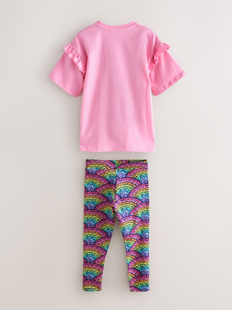 Little Bird by Jools Oliver Pink Rainbow T-Shirt and Leggings Set - Image 2 of 4
