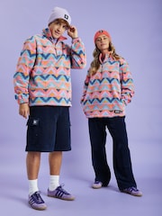 Harper & Lewis Red Red Raver Retro Pattern Quarter Zip Fleece - Image 2 of 7