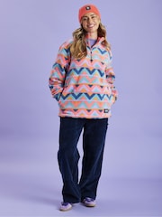 Harper & Lewis Red Red Raver Retro Pattern Quarter Zip Fleece - Image 3 of 7