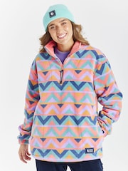 Harper & Lewis Red Red Raver Retro Pattern Quarter Zip Fleece - Image 4 of 7