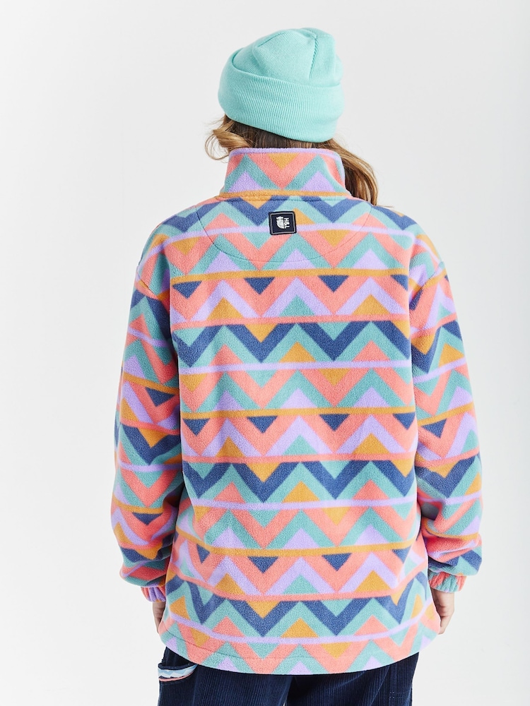 Harper & Lewis Red Red Raver Retro Pattern Quarter Zip Fleece - Image 6 of 7