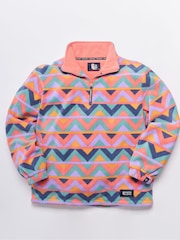 Harper & Lewis Red Red Raver Retro Pattern Quarter Zip Fleece - Image 7 of 7