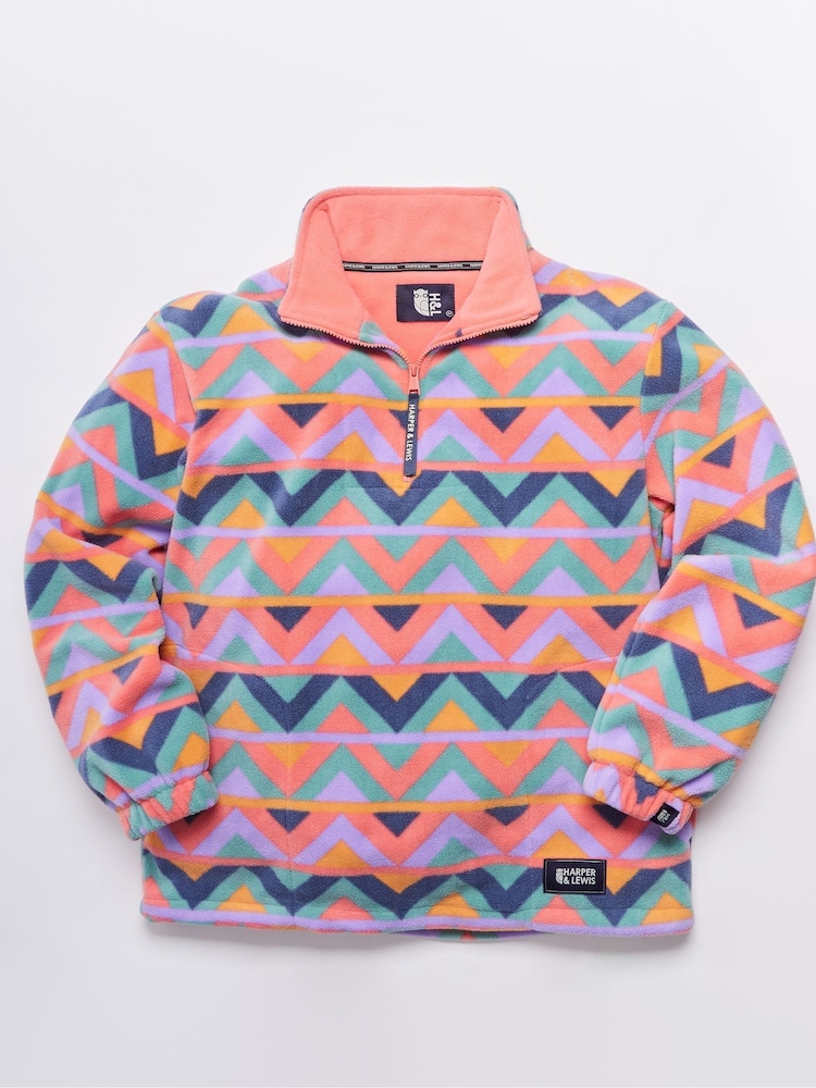 Harper & Lewis Red Red Raver Retro Pattern Quarter Zip Fleece - Image 7 of 7