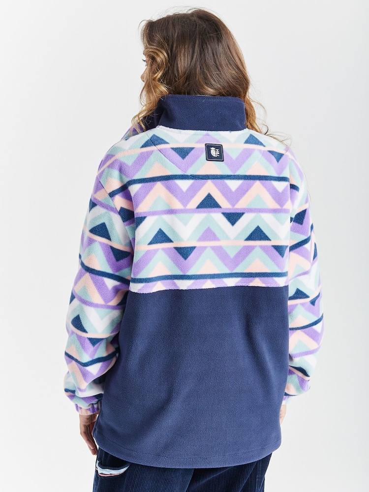 Harper & Lewis Blue Polar Retro Pattern Popper Neck Fleece - Image 2 of 8