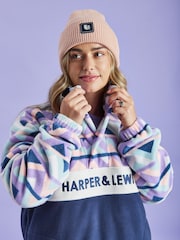Harper & Lewis Blue Polar Retro Pattern Popper Neck Fleece - Image 3 of 8
