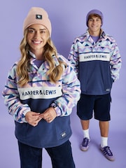 Harper & Lewis Blue Polar Retro Pattern Popper Neck Fleece - Image 4 of 8