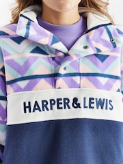 Harper & Lewis Blue Polar Retro Pattern Popper Neck Fleece - Image 6 of 8