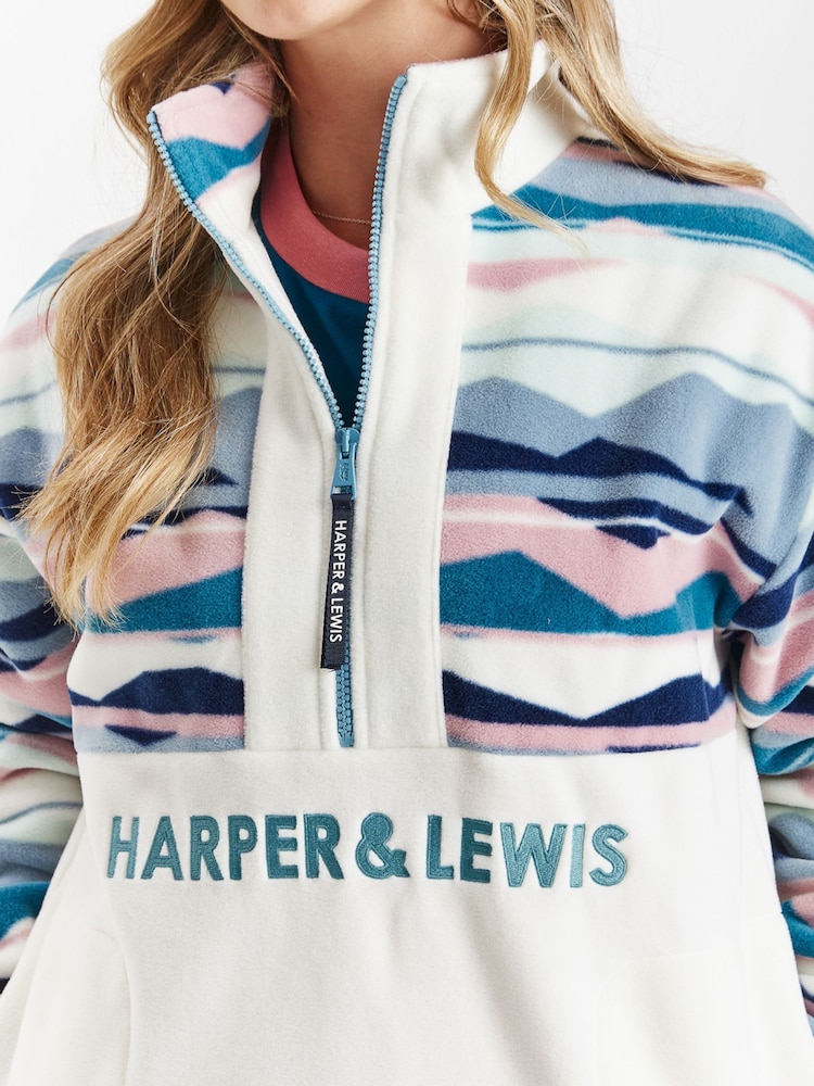 Harper & Lewis Cream Cream Bodie Retro Pattern Quarter Zip Fleece - Image 4 of 8