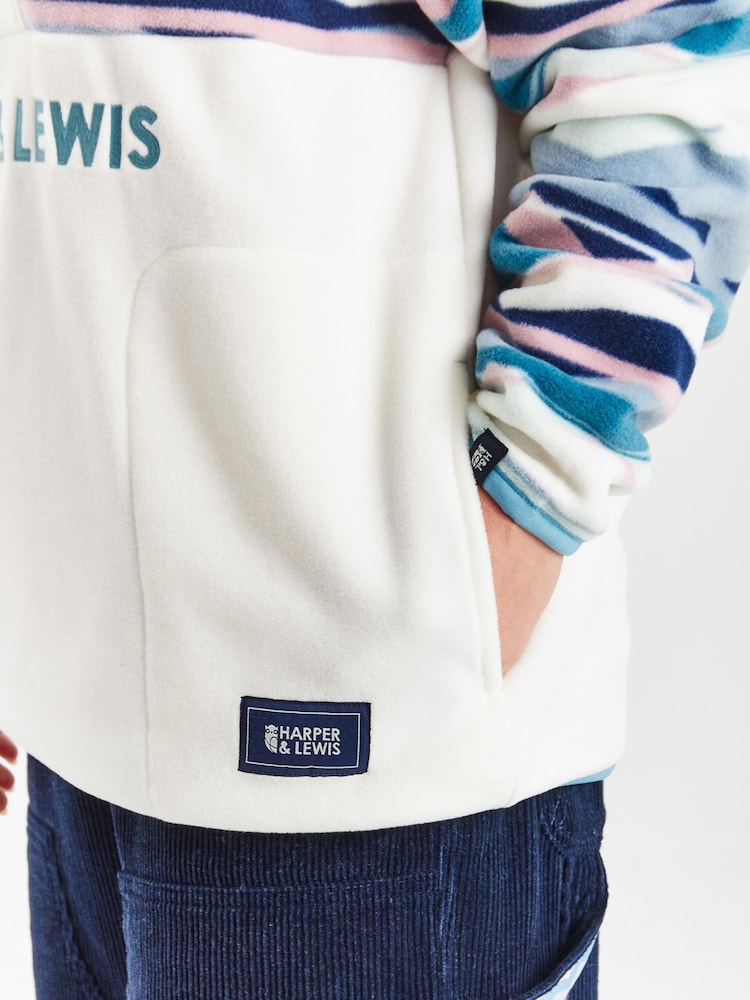 Harper & Lewis Cream Cream Bodie Retro Pattern Quarter Zip Fleece - Image 5 of 8