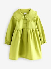 Green Long Sleeve Collar 100% Cotton Dress - Image 1 of 5