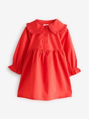 Red Long Sleeve Collar 100% Cotton Dress - Image 1 of 1