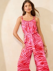 Lipsy Pink Petite Palm Cami Culotte Jumpsuit - Image 3 of 4
