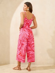 Lipsy Pink Petite Palm Cami Culotte Jumpsuit - Image 4 of 4