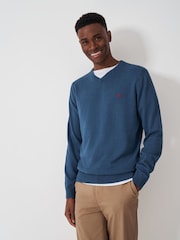 Crew Clothing Blue 100% Cotton V-Neck Sweatshirt - Image 1 of 5