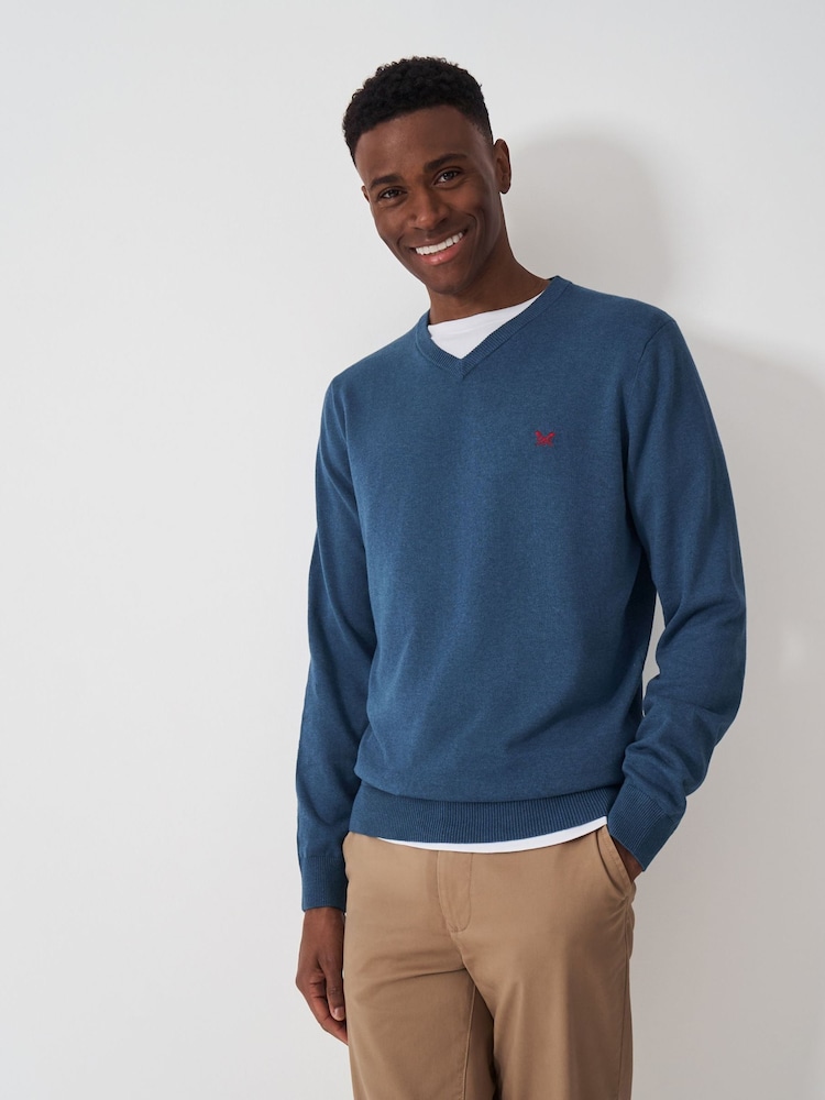 Crew Clothing Blue 100% Cotton V-Neck Sweatshirt - Image 1 of 5 Crew Clothing Blue 100% Cotton V-Neck Sweatshirt - Image 1 of 5