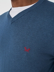 Crew Clothing Blue 100% Cotton V-Neck Sweatshirt - Image 4 of 5