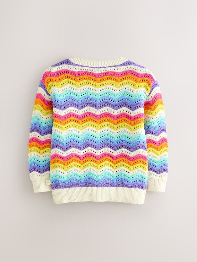 Little Bird by Jools Oliver Multi 100% Cotton Wavy Stripe Knitted Cardigan - Image 2 of 6