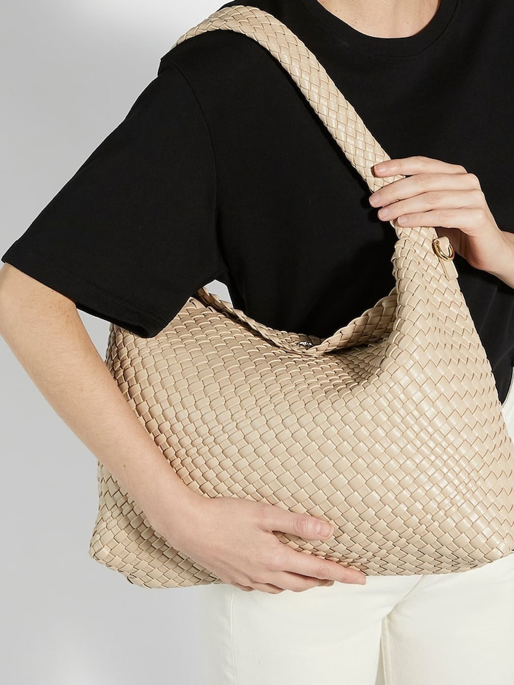 Dune London Cream Deliberate Large Woven Slouch Bag - Image 1 of 5