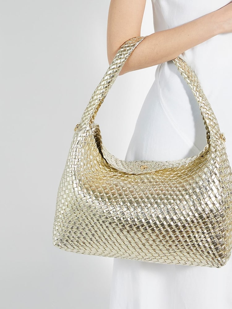 Dune London Gold Deliberate Large Woven Slouch Bag - Image 1 of 5