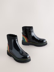 Little Bird by Jools Oliver Black Older Rainbow Patent Chunky Chelsea Boots - Image 2 of 5