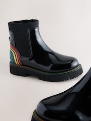 Little Bird by Jools Oliver Black Older Rainbow Patent Chunky Chelsea Boots - Image 3 of 5