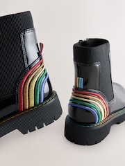 Little Bird by Jools Oliver Black Older Rainbow Patent Chunky Chelsea Boots - Image 4 of 5