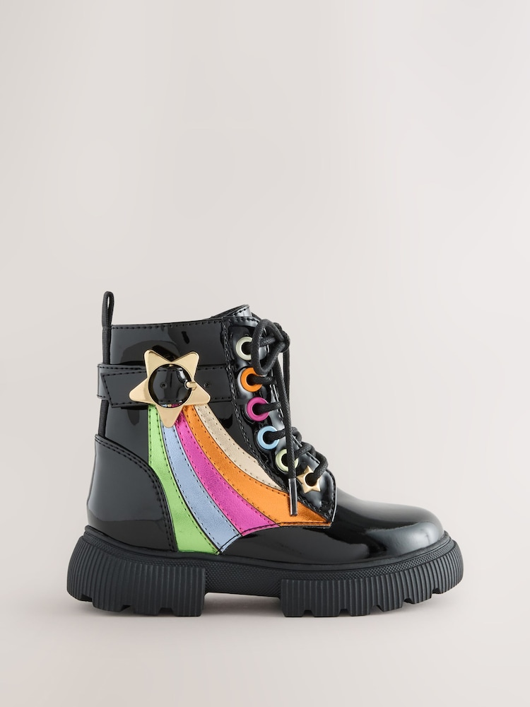 Little Bird by Jools Oliver Black Rainbow Chunky Lace Up Boots - Image 1 of 5