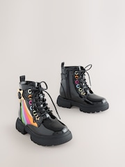 Little Bird by Jools Oliver Black Rainbow Chunky Lace Up Boots - Image 2 of 5
