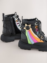 Little Bird by Jools Oliver Black Rainbow Chunky Lace Up Boots - Image 3 of 5