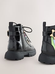 Little Bird by Jools Oliver Black Rainbow Chunky Lace Up Boots - Image 4 of 5