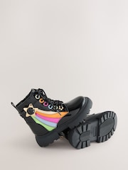 Little Bird by Jools Oliver Black Rainbow Chunky Lace Up Boots - Image 5 of 5