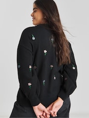 Simply Be Black Rose Embroidered Jumper - Image 2 of 4