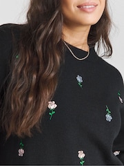 Simply Be Black Rose Embroidered Jumper - Image 3 of 4