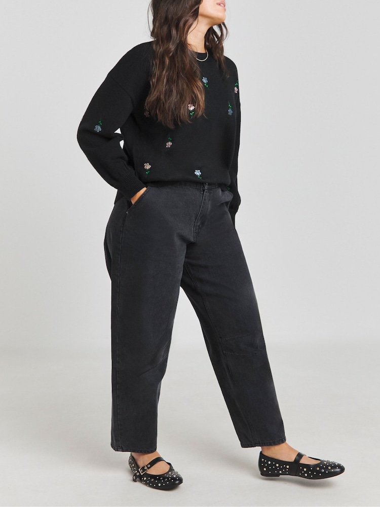 Simply Be Black Rose Embroidered Jumper - Image 4 of 4