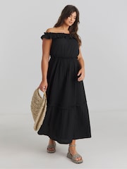 Simply Be Black Beach To Beach Cheesecloth Maxi Bardot Cover-Up - Image 1 of 4