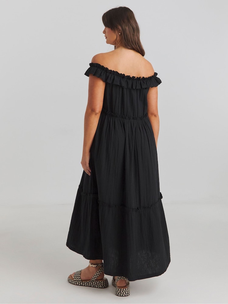 Simply Be Black Beach To Beach Cheesecloth Maxi Bardot Cover-Up - Image 2 of 4