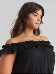 Simply Be Black Beach To Beach Cheesecloth Maxi Bardot Cover-Up - Image 3 of 4