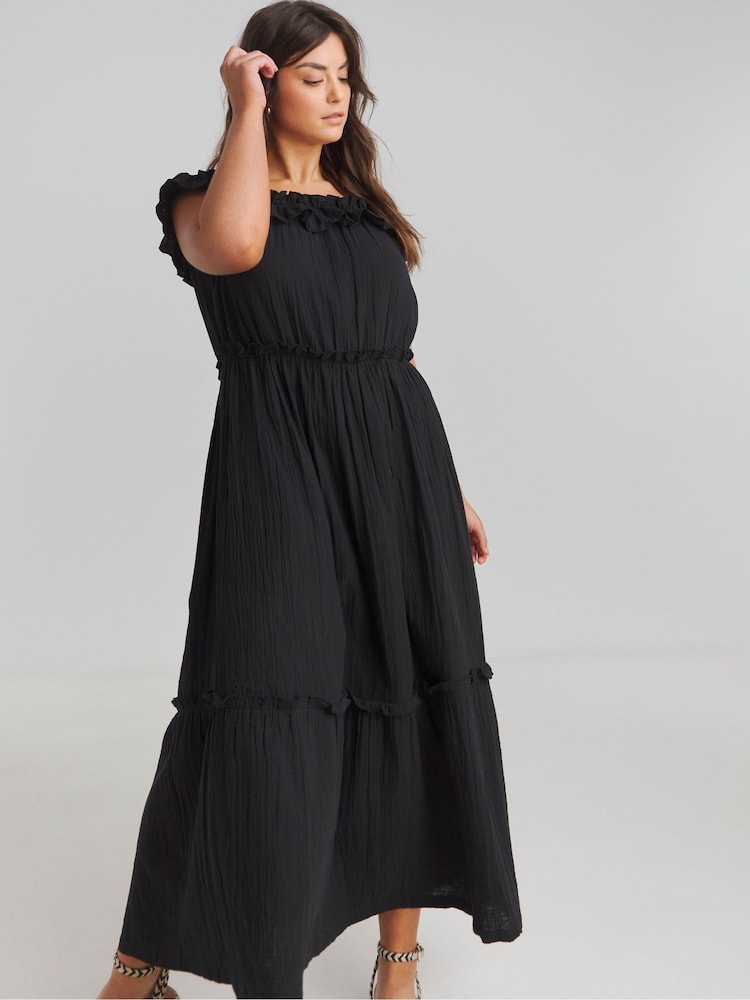 Simply Be Black Beach To Beach Cheesecloth Maxi Bardot Cover-Up - Image 4 of 4