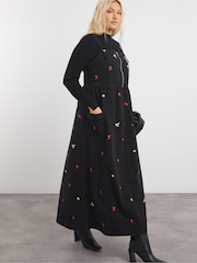 Simply Be Black 100% Cotton Floral Embroidered Midaxi Apron Denim Dress - Image 1 of 4