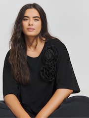 Simply Be Black Rosette 100% Cotton T-Shirt - Image 1 of 4