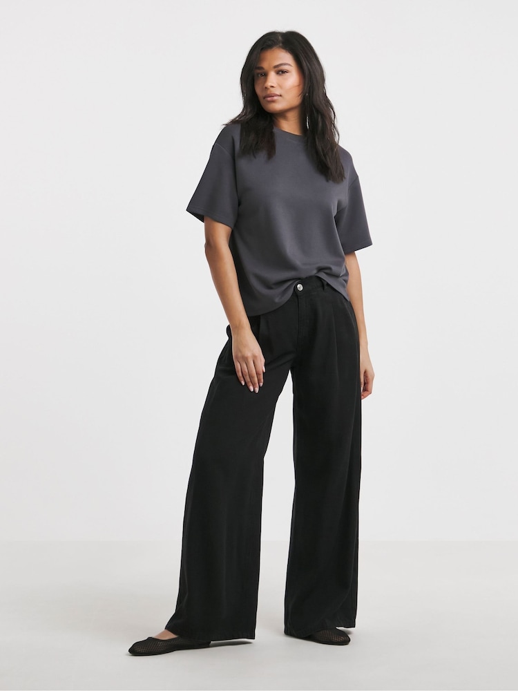 Simply Be Black Draped Wide Leg Jeans With Tencel TM Lyocell - Image 1 of 5