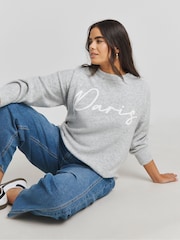 Simply Be Grey Paris Slogan Jumper - Image 1 of 4